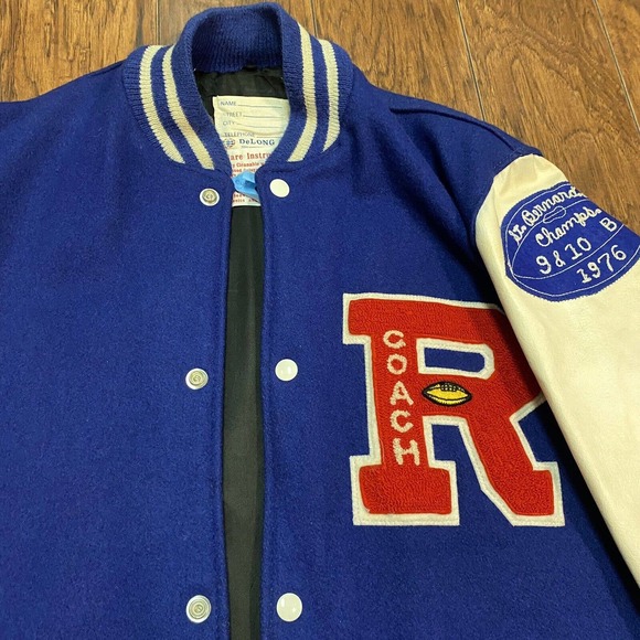 Vtg DeLong St Bernard Parish 1976 Letterman Varsity Jacket Leather Wool Mens Sm - Picture 2 of 12